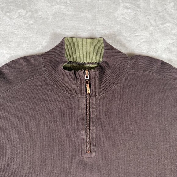 Tommy Bahama Reversible Sweater Men 3XL Brown Green 1/4 Zip Mock Neck Embroidery - Picture 4 of 16